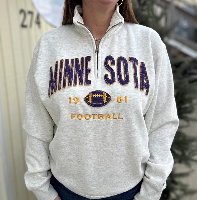 Minnesota Football Quarter Zip Sweatshirt [Oatmeal] Hoodie with V-Neck Classic Versatile