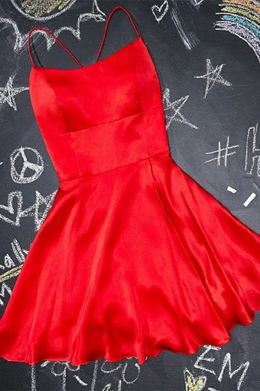A-Line Short red Homecoming Dress Satin Party Dress cg5149 Turtleneck Neckline Stylish