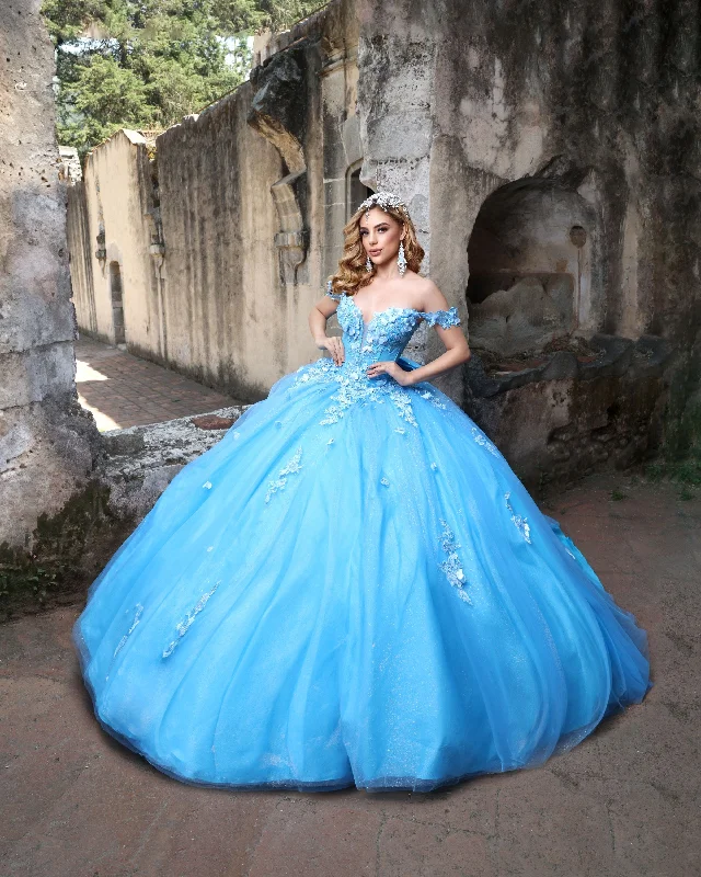 Nina Canacci Q120 Tiffany Blue Quinceanera Dress Off the Shoulder 3D Floral Corset Bow Tunics Solid Classic