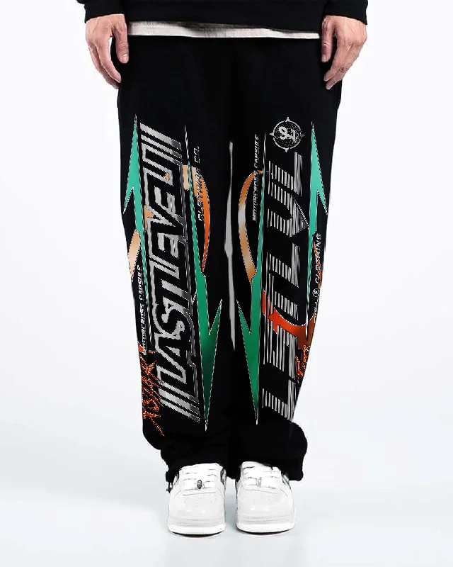 MOTOR X Orange Teal- Straight Open bottom Sweat Pants Wide-Legged Palazzos