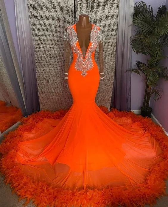 Long women orange party dress,evening dress, bridal gown,BL18623 Tunics Canvas sturdy