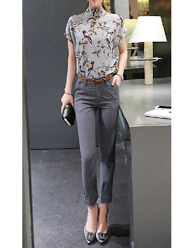 Short sleeve birdie printed top with pants Comfy High-Waist Jeans