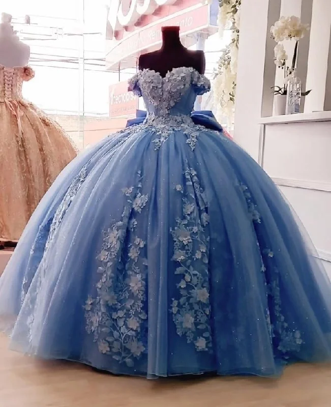 Blue Quinceanera Dresses Ball Gown Appliques Formal Kids Prom Party Dress,DS4597 Tunics Sale discount