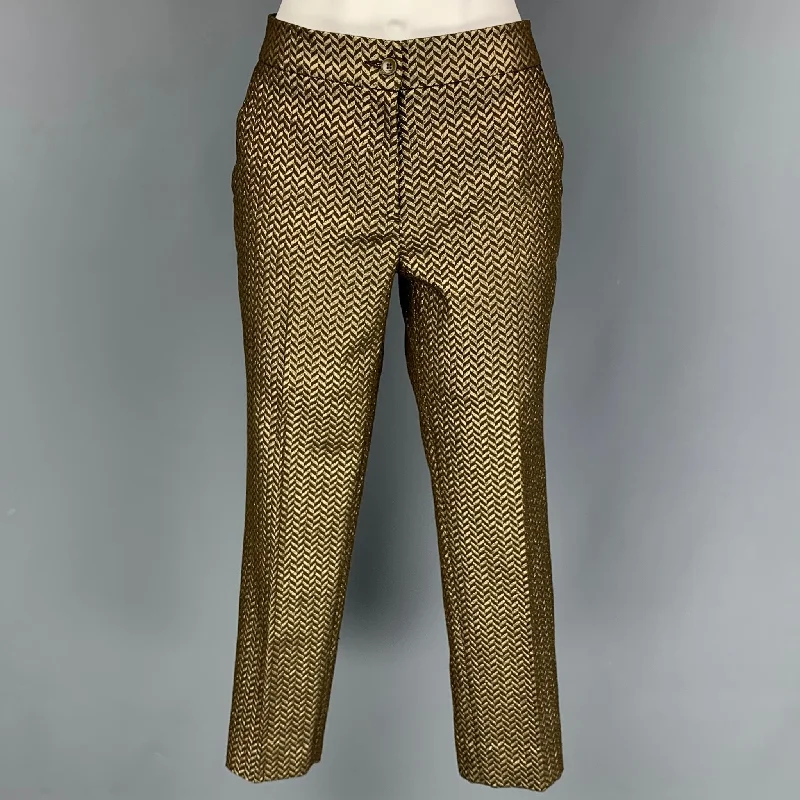 ETRO Size 6 Gold Brown Jacquard Polyester Blend Chevron Cropped Dress Pants Relaxed Casual Leggings