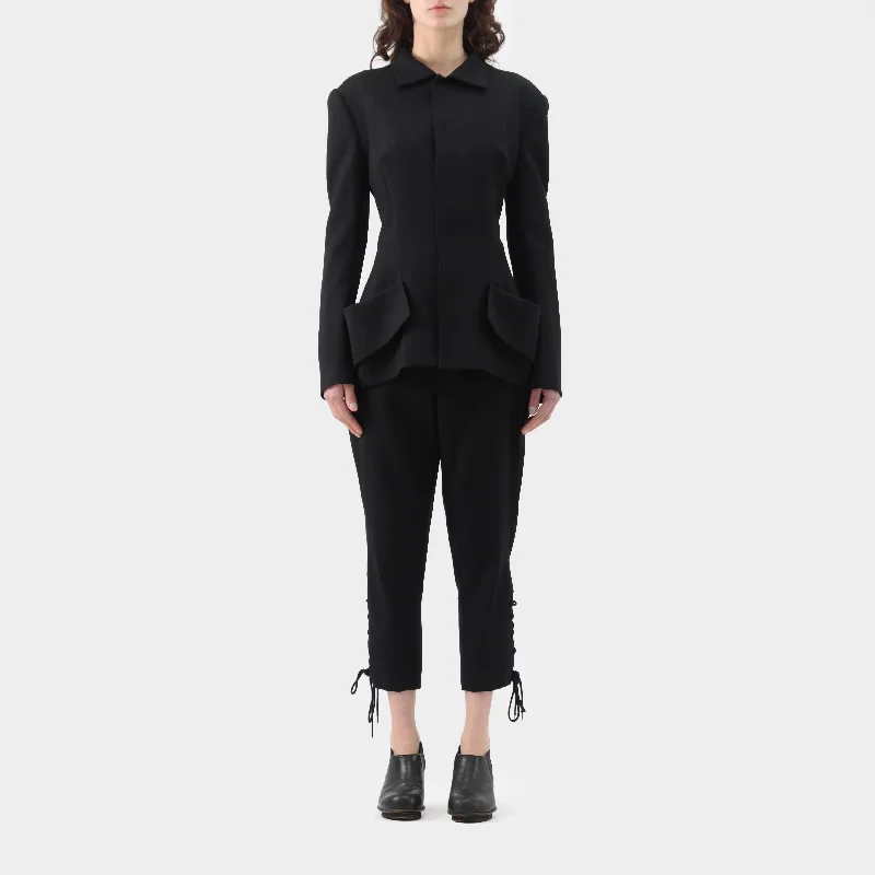 Yohji Yamamoto Drape Pocket Wool Blazer With Lace Cuff Pant Modern Skinny Pants
