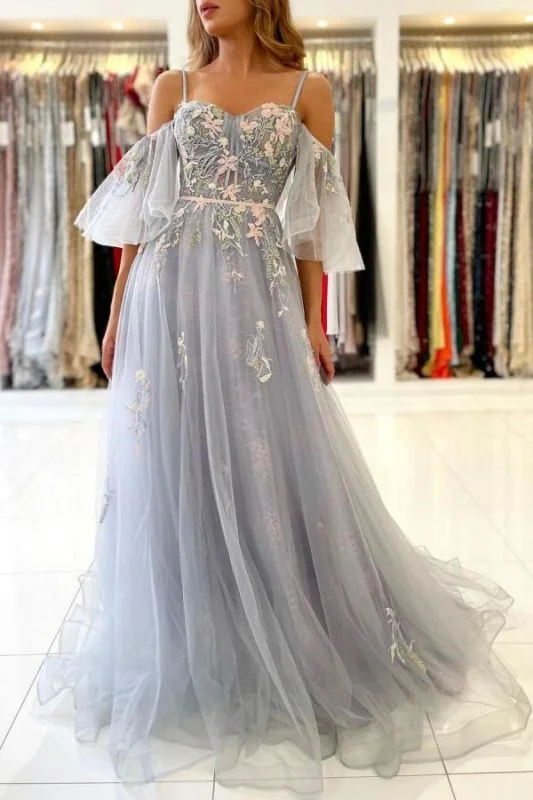 Charming Off Shoulder Tulle Evening Gown Floral Party Dress,DS4627 Tunics Exclusive limited
