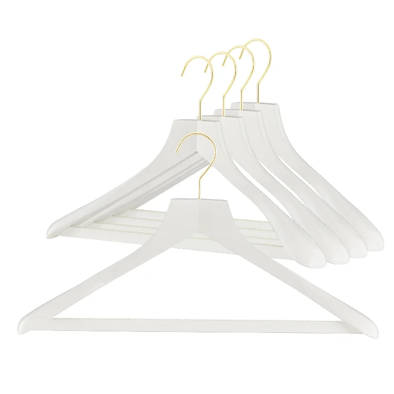 Metropolis Series, Bodyform Wide Shoulder Coat Hanger with Pant Bar, Profi 45/SV/HRS, White, Gold Hook Comfortable Denim Pants