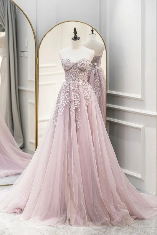 Pink Tulle Sweetheart Long Party Dress, A-Line Prom Dress Tunics New arrival