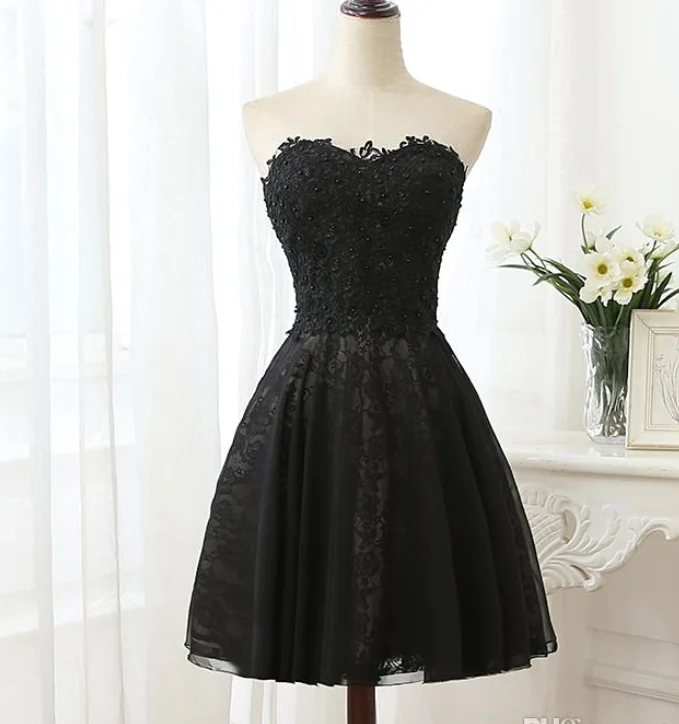 Sexy Lace Prom Dress Short party Dresses Sweetheart Sleeveless Lace Applique with Beads Zipper Back Short Prom Dresses,DP24590 Tunics Occasion special