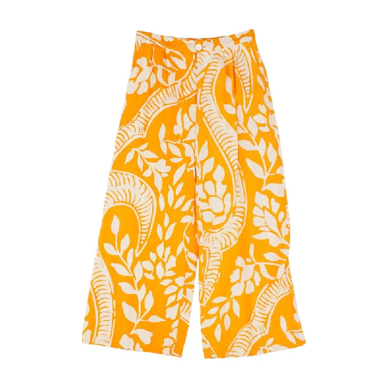Orange Tropical Pants Formal Wide-Leg Pants