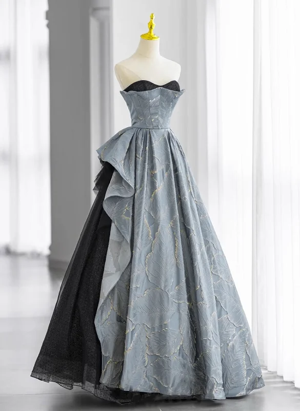 Glam A-line Blue-Grey Sweetheart Long Party Dress, Floor Length Tulle Prom Dress Formal Dress Tunics Solid Classic