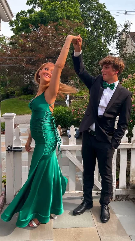 Green Satin Long Prom Dress Formal Party Dress,DP913 Tunics Hiking breathable