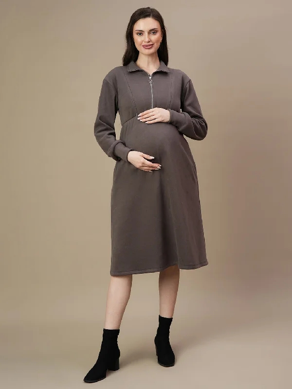Maternity Sweatshirt Dress Hoodie with Hem Contrast Bold Stylish