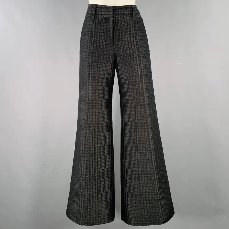 GIORGIO ARMANI Size 2 Black Polyester Blend Houndstooth Wide Leg Dress Pants Comfortable Denim Trousers