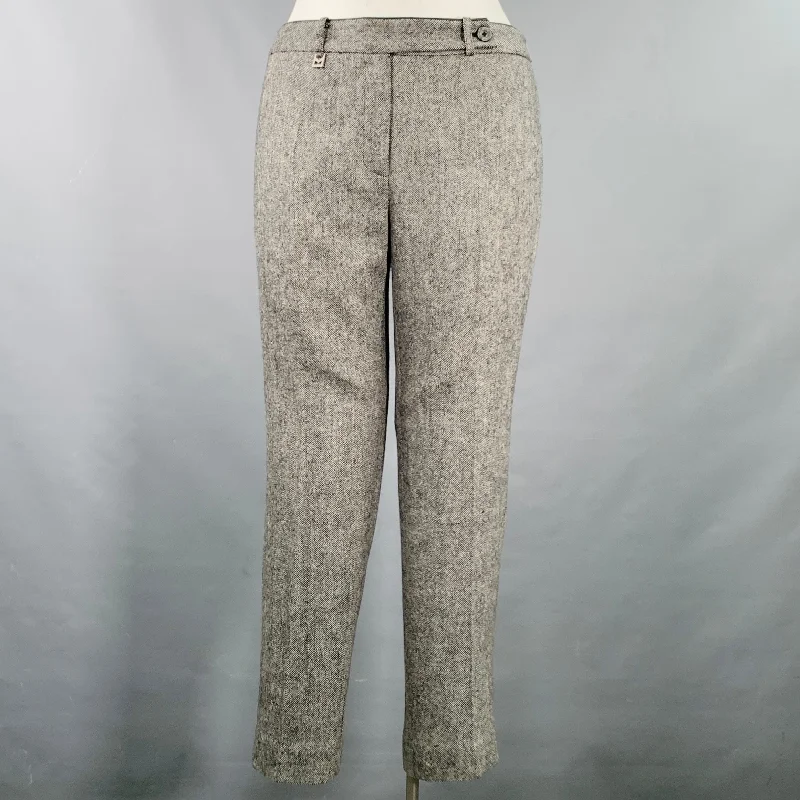 MICHAEL KORS Size 12 Grey Black Viscose Wool Tweed Zip Fly Dress Pants Stretch Fit Pants