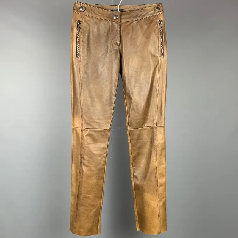 PRADA Size 2 Brown Burnished Leather Straight Leg Dress Pants Soft Wool Pants