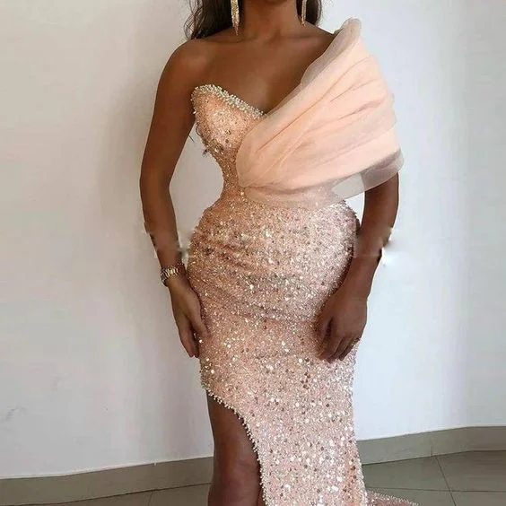 Sequins sophisticated party dress, wedding reception prom dress c2618 Crew Neckline Casual