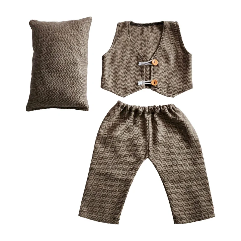 Baby Photography Props Baby of Pillow Vest Pants for Party Holidays Anniversary Khaki Lightweight Linen Pants