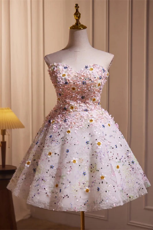 Sweetheart Flower Blossoming A-line Short Party Dress Tunics Travel practical