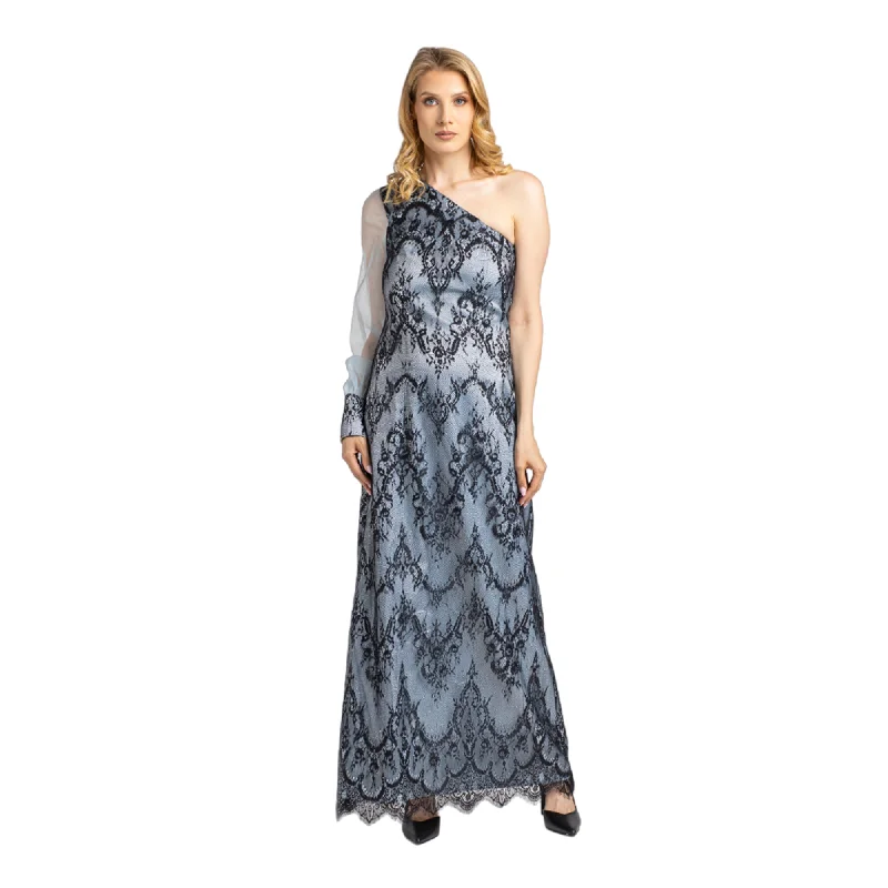 Ewa Stepaniuk Qaval Dress, Satin and lace long dress, one sleeve ended with a cuff Tunics Party sparkling