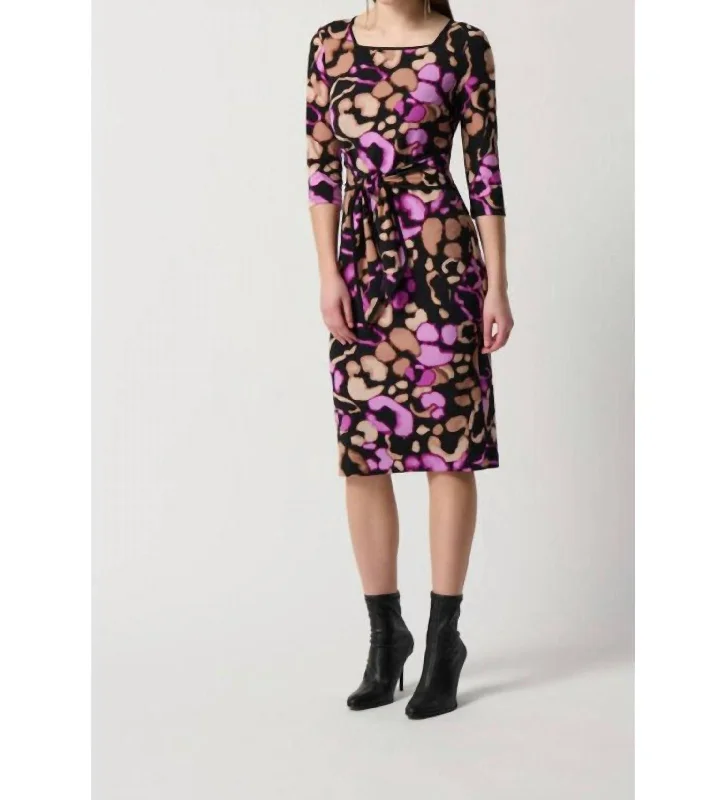 Square Collar Print Dress In Black/multi Tunics Practical easy-care