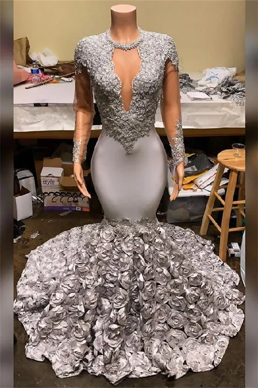 Silver Party Dress Fit And Flare Floral Prom Dresses Lace Appliques Real Shooting Formal Dresses  C2003 Tunics Running lightweight