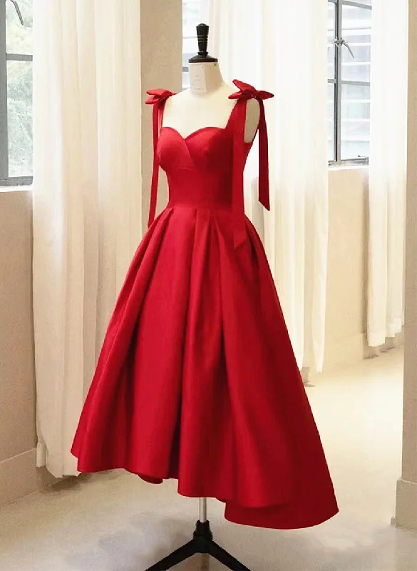 Red Satin High Low Formal Dress with Bow, Red Prom Dress Party Dress Tunics Practical durable