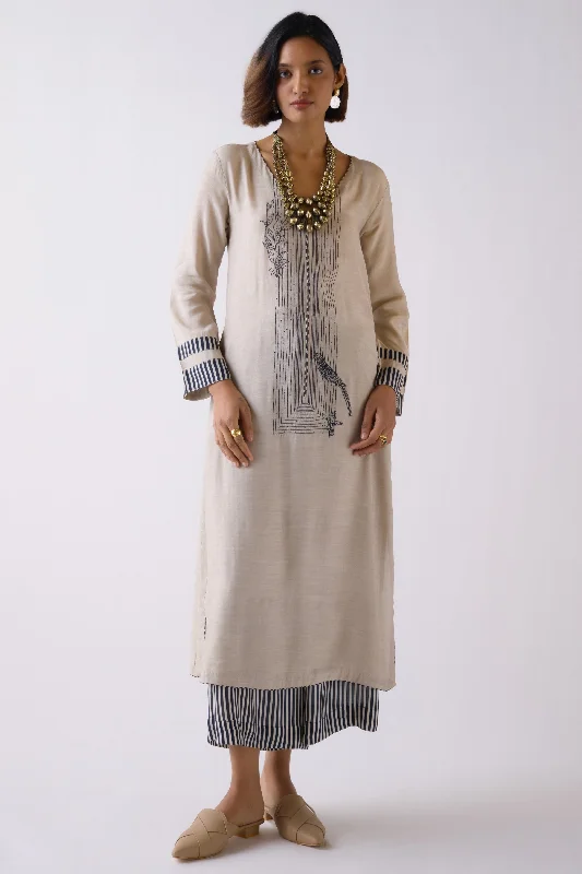 51Z089-RO Beige Muslin Kurta Set With Pants Lightweight Jogger Pants