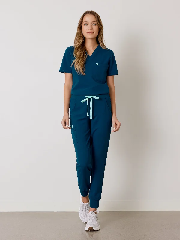 DEMI RE-GARDE™ - OPAL BLUE - Jogger Scrub Pants - SILVADUR™ Stylish Slim Trousers