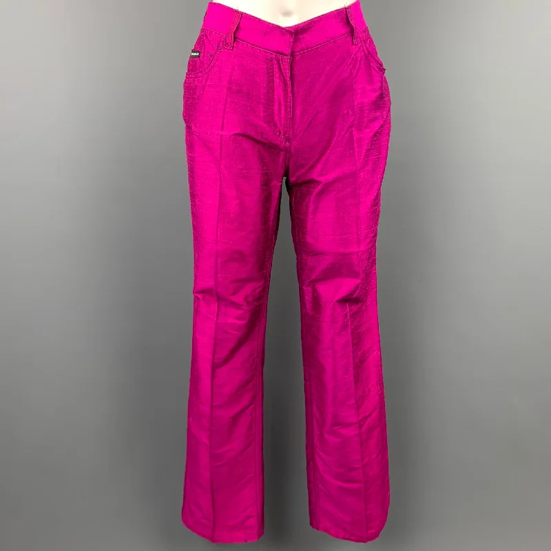 DOLCE & GABBANA Size 4 Fuchsia Silk High Waisted Dress Pants Formal Wide-Leg Pants