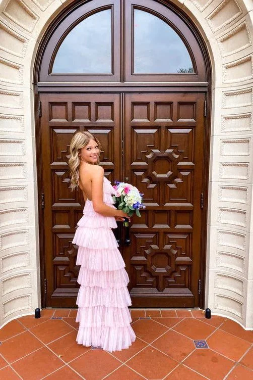 Long Pink Sleeveless Tulle Prom Dresses Party Dress with Slit,DP0272 Tunics Custom made
