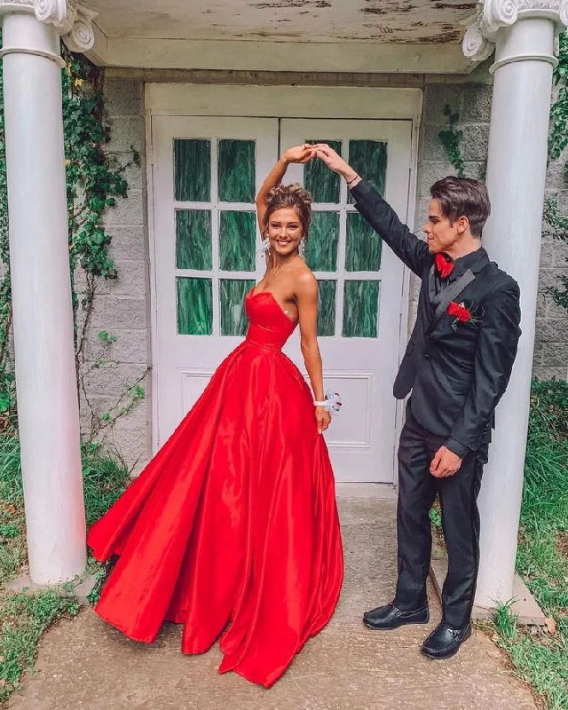 Cute Sweetheart Red Satin Prom Dresses Prom Gowns Party Dresses,DP0284 Tunics Handmade artisanal
