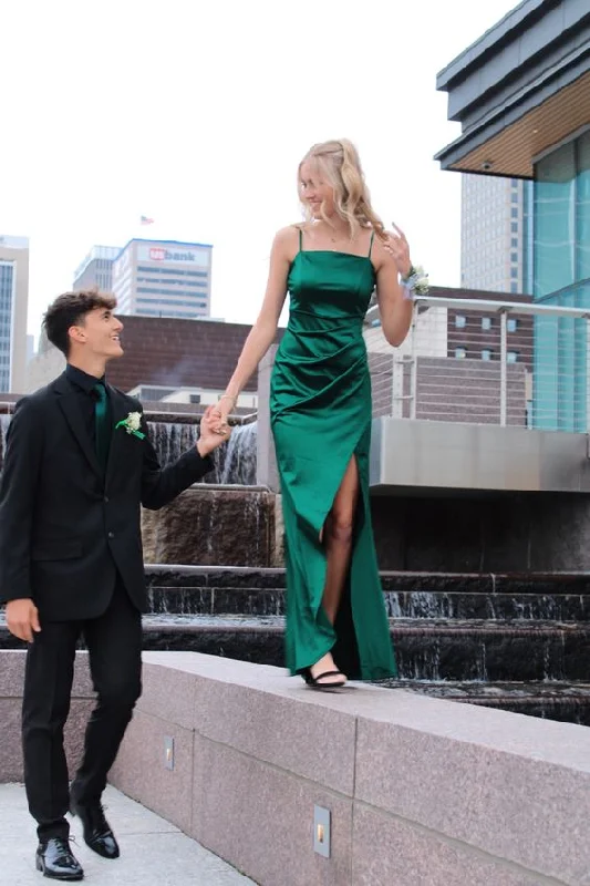 Green Spaghetti Straps Slit Long Prom Dress Formal Party Dress,DP683 Tunics Practical easy-care
