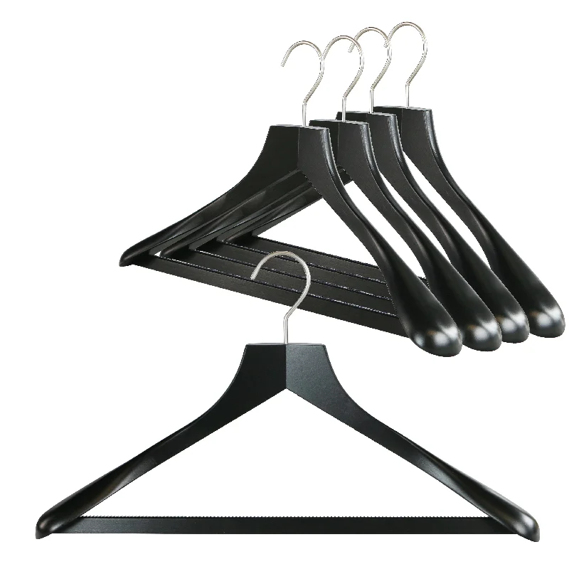 Metropolis Series, Bodyform Wide Shoulder Coat Hanger with Pant Bar, Profi 45/SV/HRS, Black, Silver Hook Trendy Wide-Leg Pants