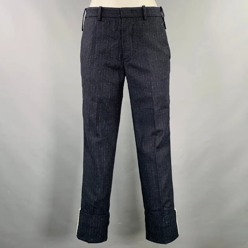 ZADIG & VOLTAIRE Size S Black Silver Wool Blend Pinstripe Cropped Dress Pants Relaxed Fit Trousers