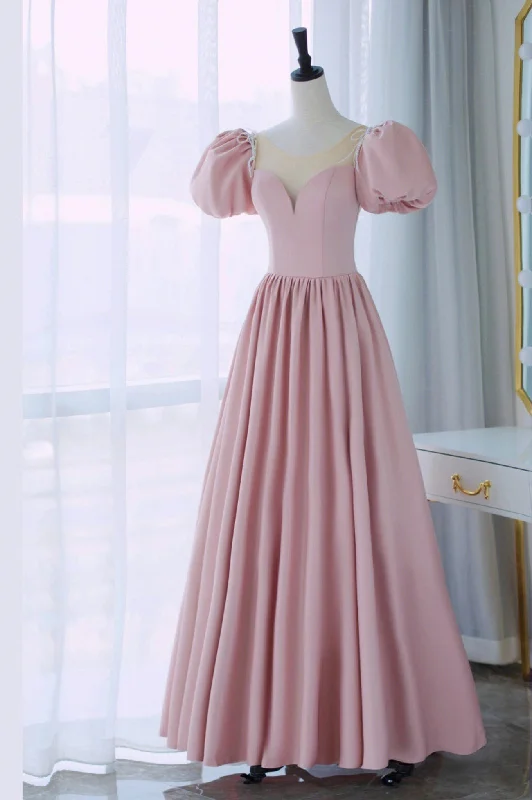 Pink Scoop Neckline Satin Prom Dress, Pink Floor Length Party Dress Tunics Luxurious premium