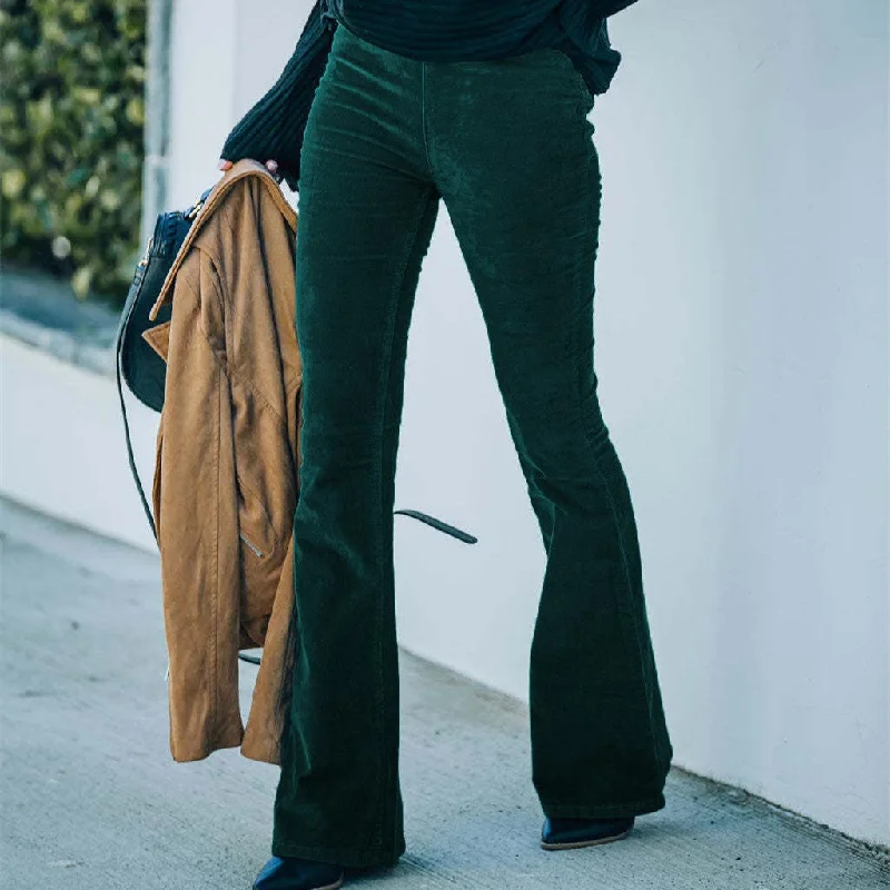 Women's Solid Color High Waist Slim Fit Micro Flared Pants Formal Wide-Leg Pants