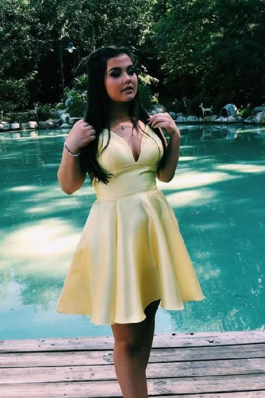 simple A-line yellow short homecoming dress party dress      cg23706 Tunics Recommended stylist
