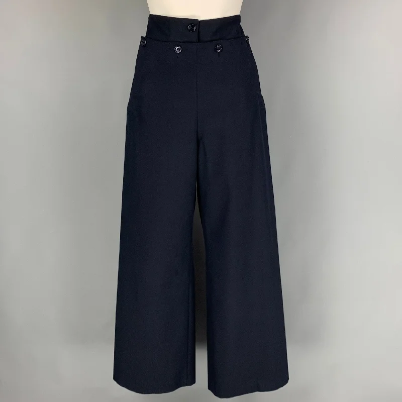 DRIES VAN NOTEN Size 4 Navy Cotton Blend Wide Leg Sailor Dress Pants Casual Track Pants