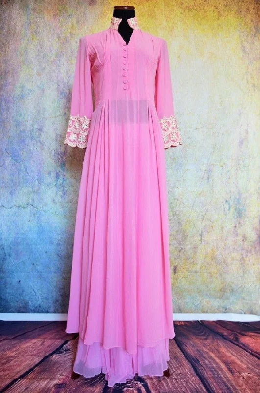 500786 Traditional Indian Light Pink Suit with Long Kurta and Palazzo Pants Trendy High-Waist Trousers