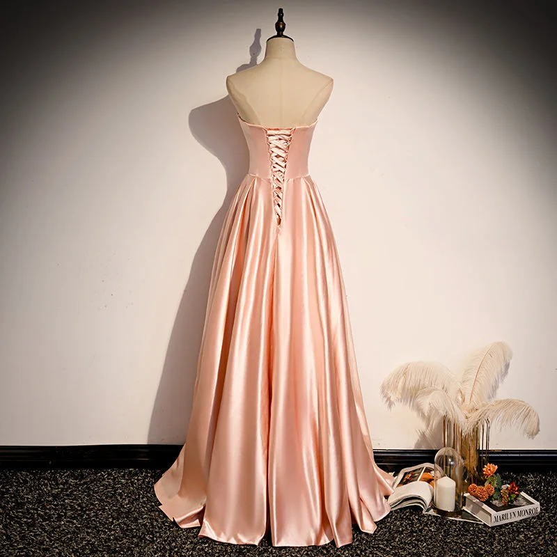 strapless pink satin long party dress formal prom dress Turtleneck Warm Winter