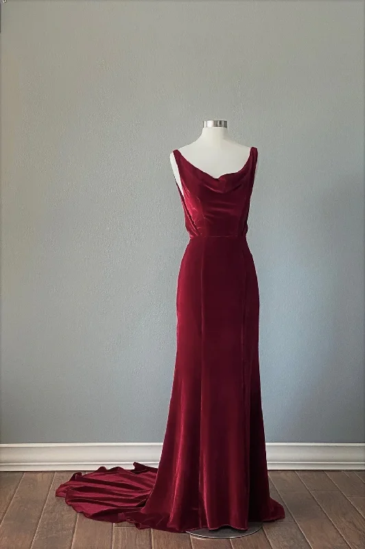 Burgundy Backless Velvet Long Prom Dress Formal Party Dress,DP1061 Tunics Essential wardrobe