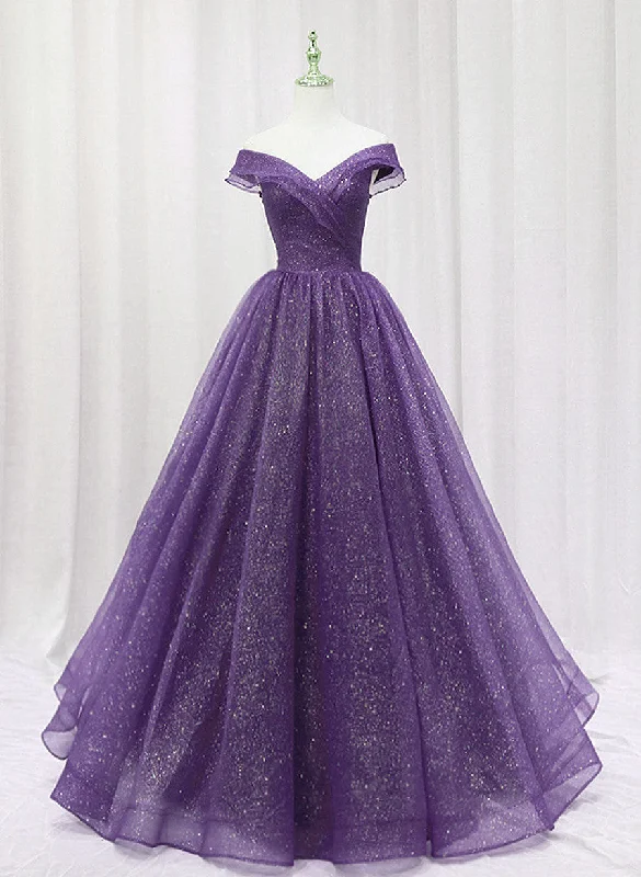 Purple Tulle Sweetheart Long Prom Dress Formal Dress, A-line Tulle Party Dress Tunics Handmade artisanal