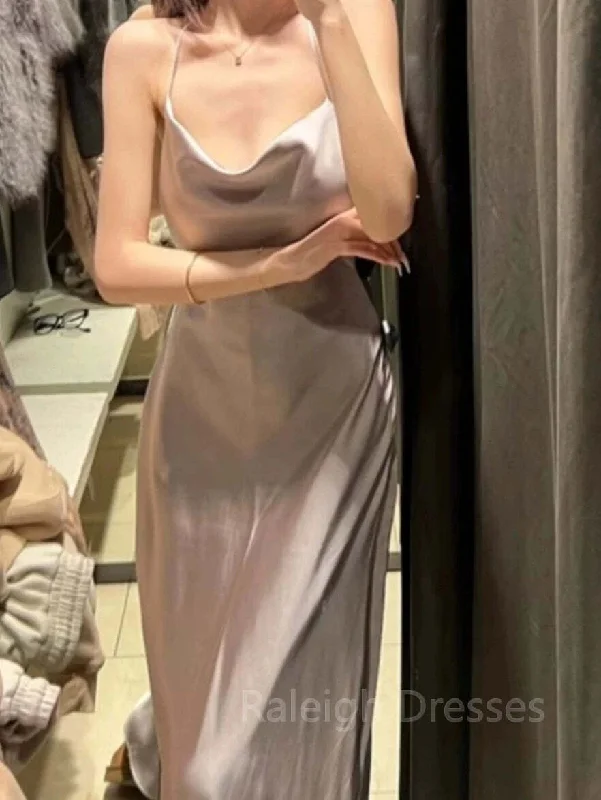 Party Dress Fashion Masquerade Prom Dress Long, Halter Neck A-Line Satin Slip Prom Dresses Off-the-shoulder Chic Trendy