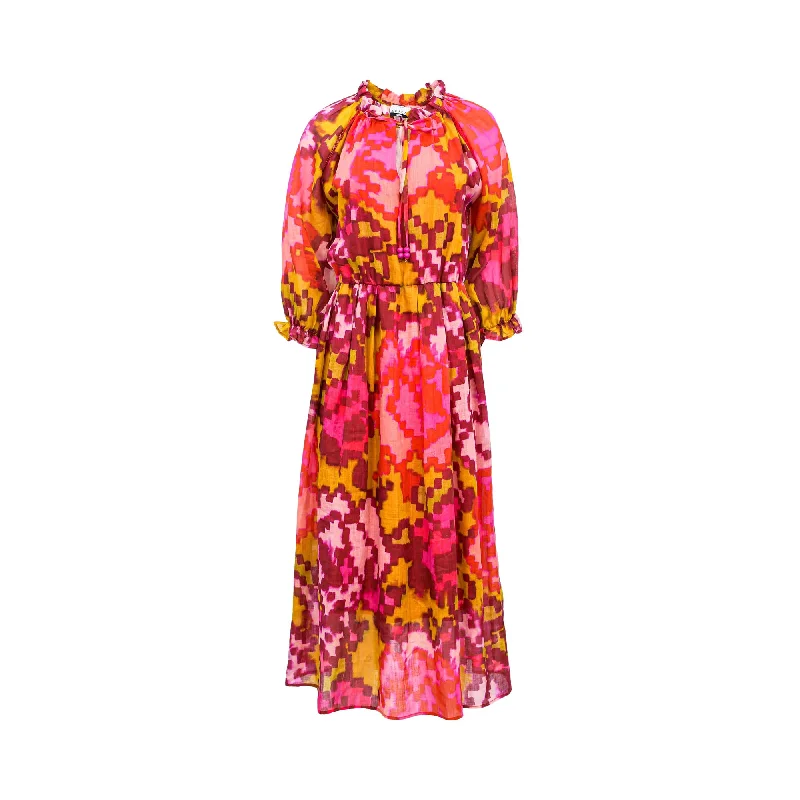 Sfizio Women's Pachuca Red Print Long Dress Tunics Corduroy durable