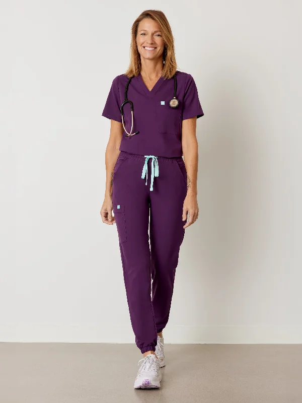 ROSIE RE-GARDE™ - PLUM - Jogger Scrub Pants - SILVADUR™ Chic Wool Trousers