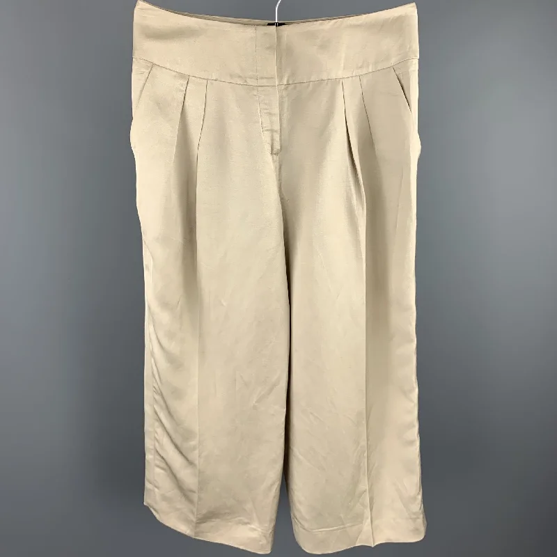 OSCAR DE LA RENTA Size 8 Beige Linen Blend Wide Leg Dress Pants Classic Pleated Pants