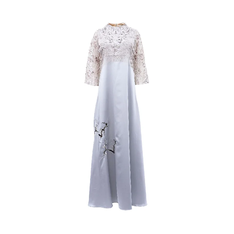 Barbara Rizzi Atelier Women's Cherry Grey Silk Long Dress Tunics Yoga stretchy