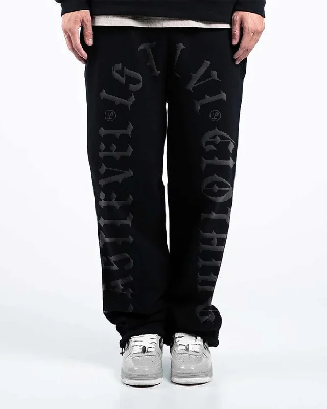 Godspeed Puff Print Black on Black - Straight Open bottom Sweat Pants Classic Chino Pants