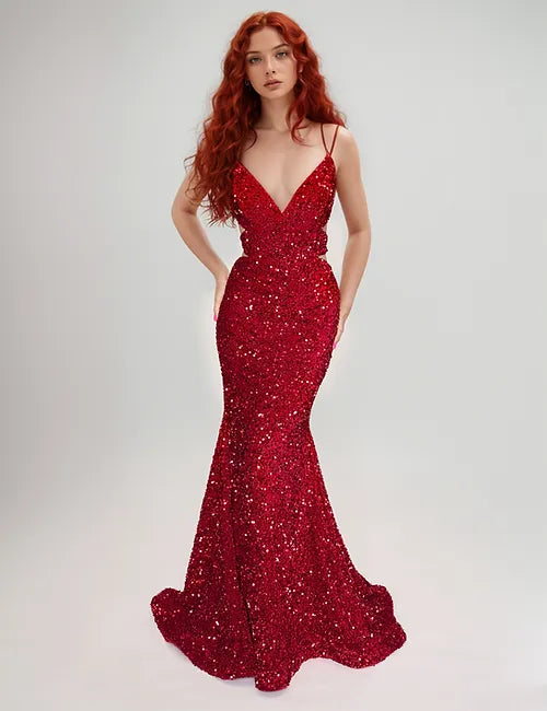 Nina Canacci 1579 Long Sequin Mermaid Prom Dress Cut Out Corset V Neckline Tunics Prom sequined